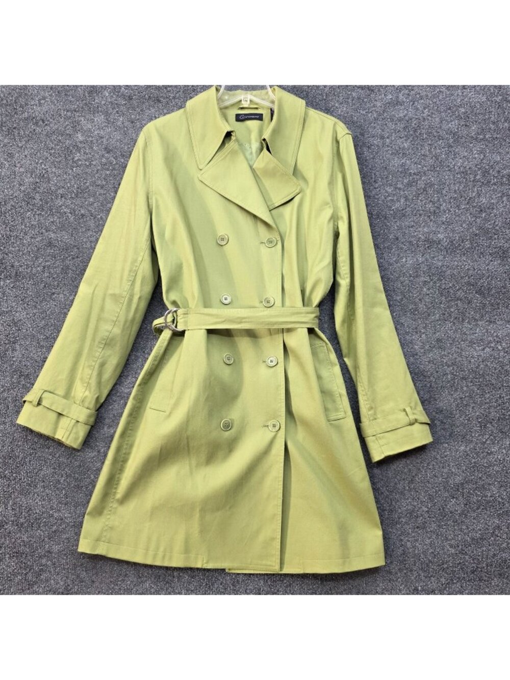 Context Cotton Belted Trench Coat 16 Green Double Breasted Outerwear Mod Preppy